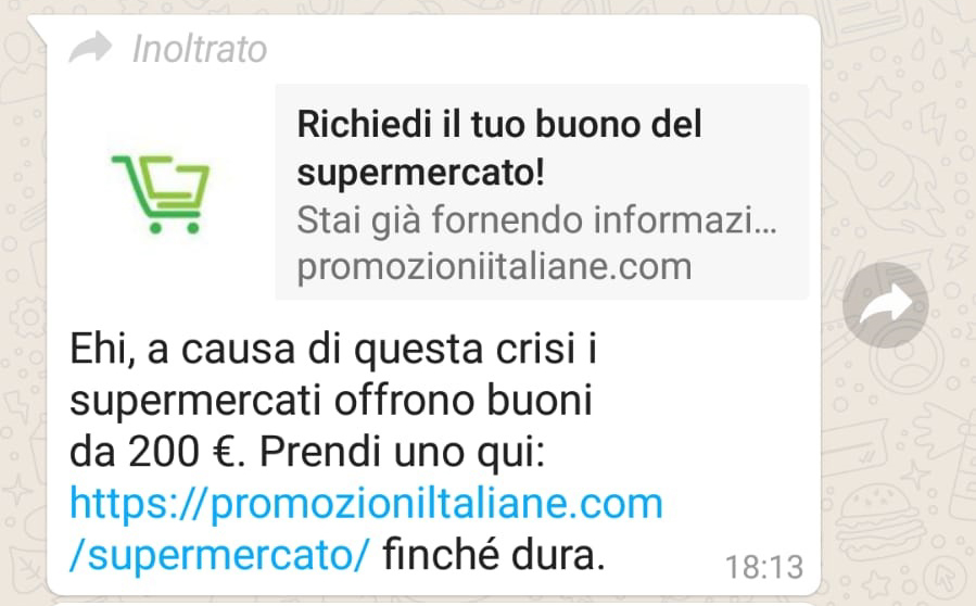 Coronavirus: finti buoni spesa da 200 euro, la più classica delle fake news