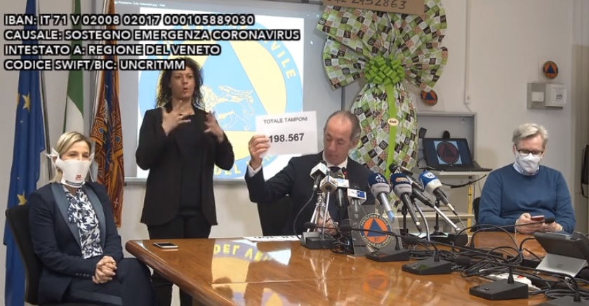 Lockdown Veneto, rinviata a domani l’ordinanza svolta. Zaia. “Protocolli per riaprire aziende””
