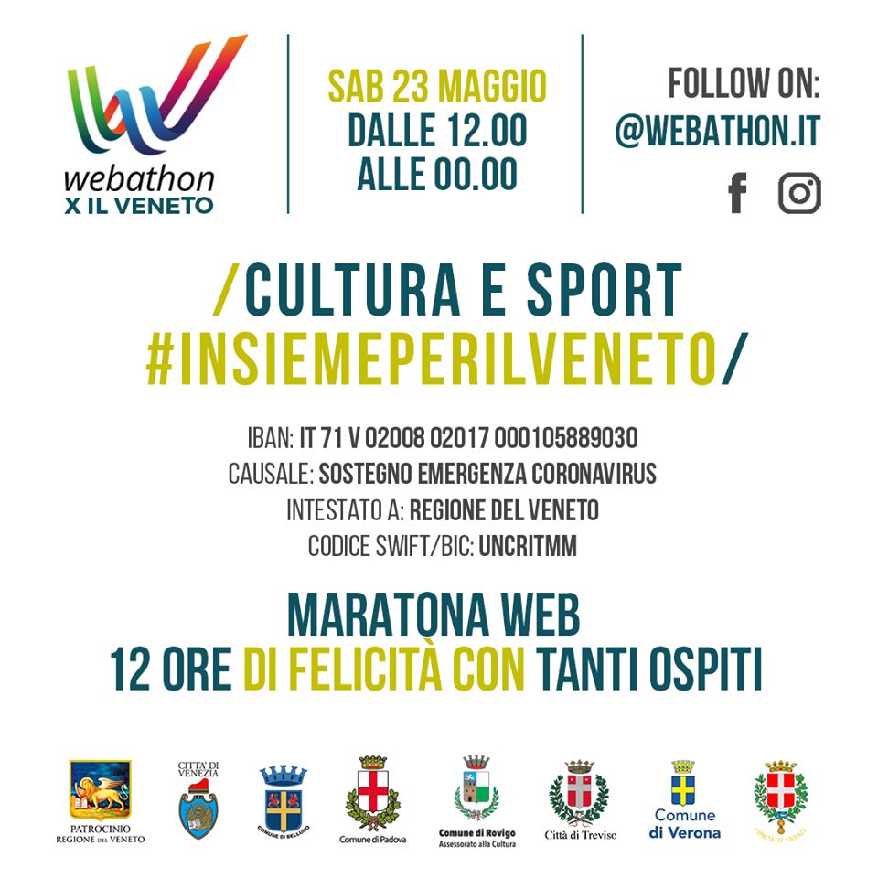 “Cultura e Sport – Insieme per il Veneto”: la maratona web per raccogliere fondi per l’emergenza Covid