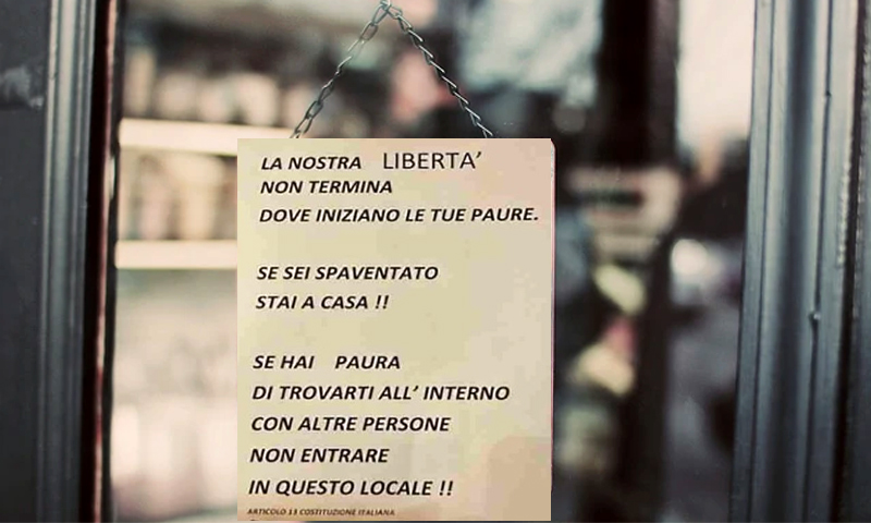Bar del Milanese appende cartello contro i “covidioti”: “Se hai paura, non entrare”