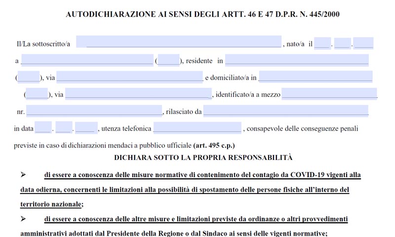 Autocertificazione novembre 2020: ecco il nuovo modulo da scaricare