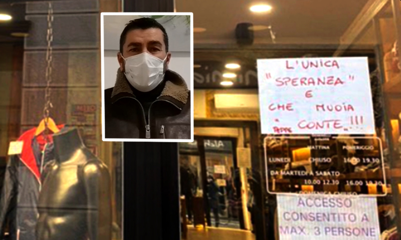 Le video scuse del negoziante che aveva affisso il cartello “Muoia Conte”