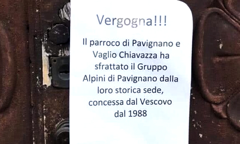Parroco sfratta gli Alpini: “A cosa vi serve la sede? Siete tutti pensionati con dieci anni di prospettiva di vita”