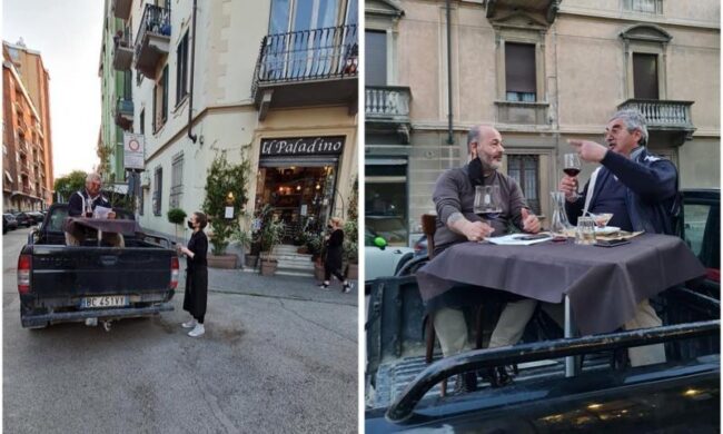 Gli tolgono il giardino, ristoratore accoglie i clienti… su un pick-up