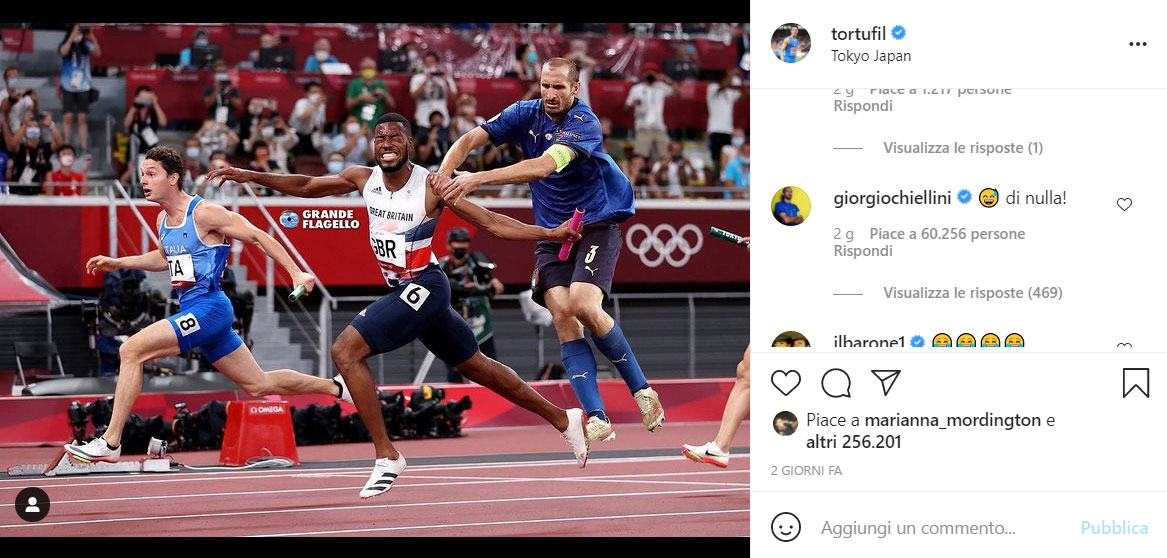 Tortu ringrazia Chiellini per l'”aiutino” nella 4×100… lo juventino risponde