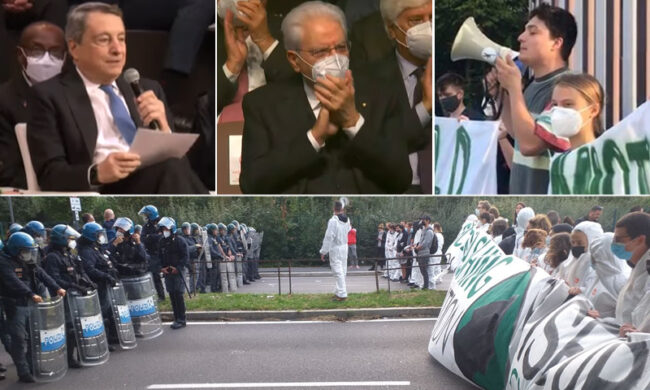 Ambiente: Draghi e Mattarella a Milano con Greta, ma fuori scontri con la Polizia