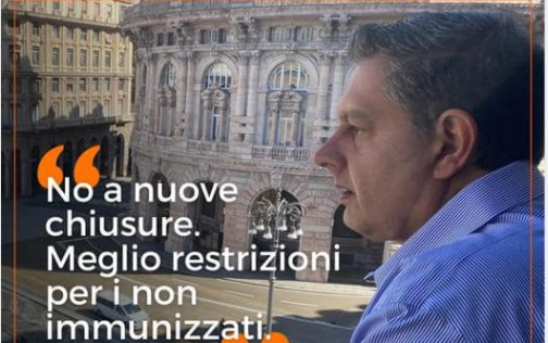 Il governatore della Liguria Toti vuole la linea dura: “Lockdown solo per i No vax”