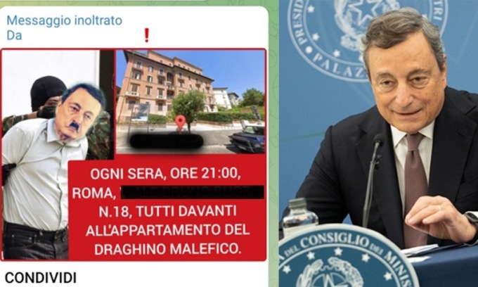 I No vax pubblicano l’indirizzo di Draghi: “Tutti i giorni sotto casa sua”
