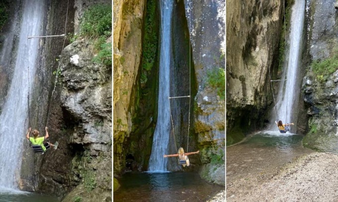 Al Parco delle Cascate in provincia di Verona sfiori l’acqua con una lunghissima altalena