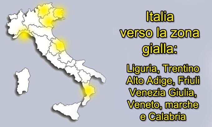 Sempre più regioni in zona gialla: chi cambia colore per Natale