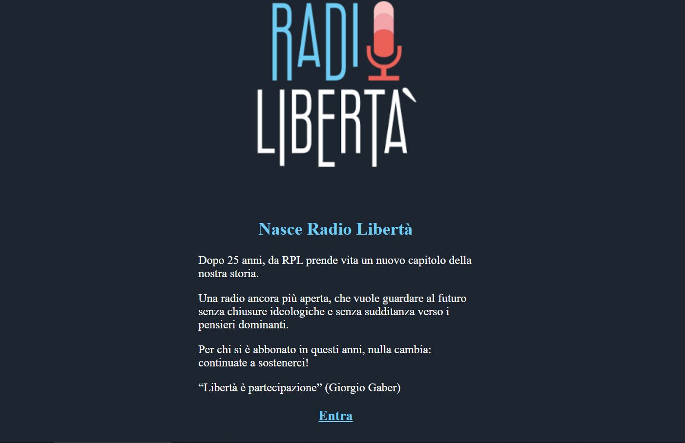L'annuncio del passaggio a Radio Libertà