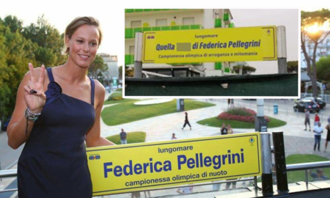 Scritte offensive contro Federica Pellegrini sul lungomare di Jesolo. La campionessa: “Venite a dirmelo in faccia”