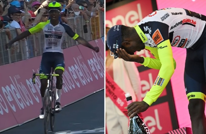 Vince la tappa e si ferisce all’occhio col tappo dello spumante: Girmay si ritira dal Giro d’Italia