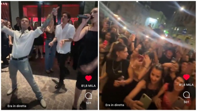 Bagno di folla per Fedez, Tananai e Mara Sattei: cantano a sorpresa “La dolce vita” in centro a Milano