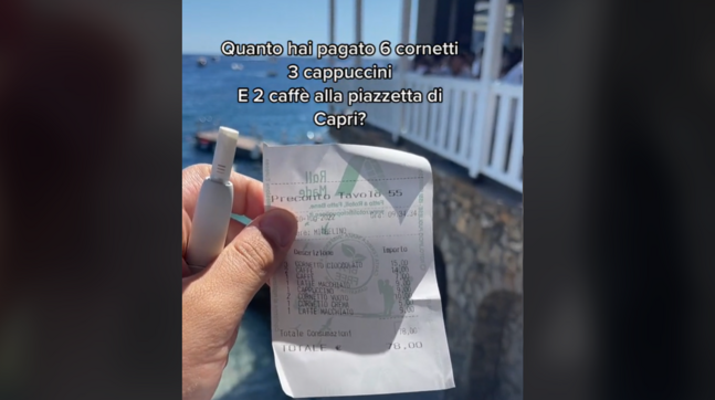 Colazione a Capri: 78 euro per due caffè, tre cappuccini e sei cornetti!