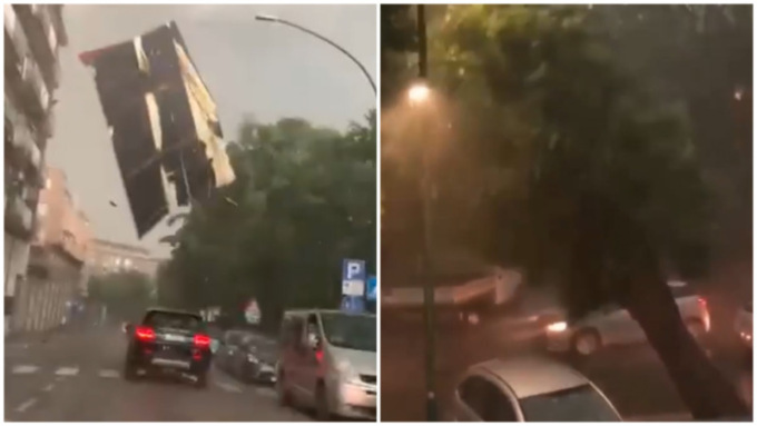 La tromba d’aria ieri a Cremona: il video delle auto schiacciate da una tettoia e una pianta