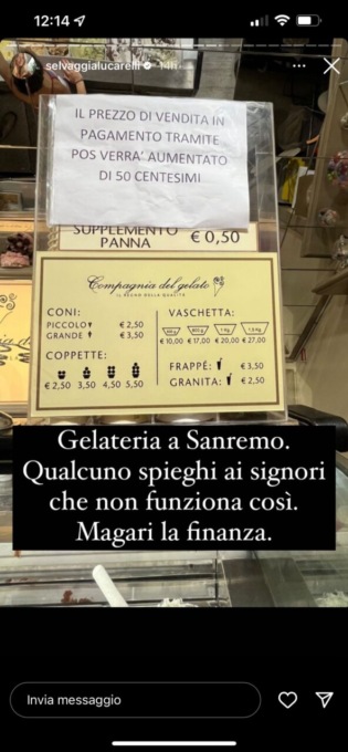 La gelateria che fa pagare 50 centesimi in più a chi paga col Pos. E la Lucarelli…