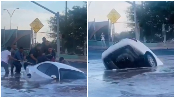 Auto finisce in una voragine piena d’acqua: donna estratta viva prima di annegare