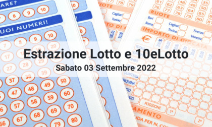 Lotto e 10eLotto, numeri vincenti di oggi Sabato 03 Settembre 2022