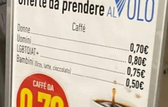 Il bar che propone diversi prezzi del caffè per uomini, donne e gay