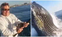 Una balena esce dall'acqua all'improvviso: la reazione terrorizzata del pescatore