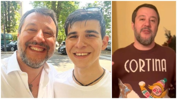 Il Natale di Salvini tra il figlio rapinato e gli auguri con la felpa di Cortina