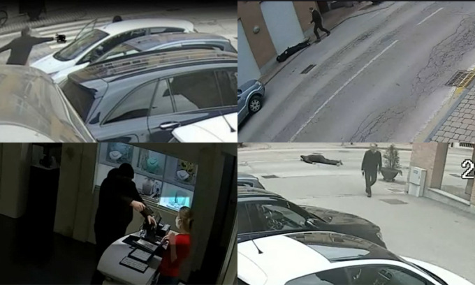 Il video in cui il gioielliere insegue e spara ai rapinatori, uccidendoli