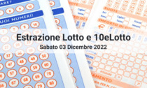 I numeri estratti oggi Sabato 03 Dicembre 2022 per Lotto e 10eLotto