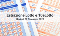 I numeri estratti oggi Martedì 27 Dicembre 2022 per Lotto e 10eLotto