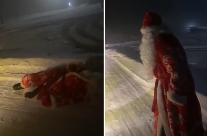 Incontra Babbo Natale… ubriaco e sdraiato in mezzo alla neve
