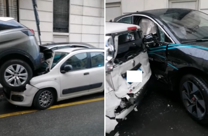 Scontro tra due auto: la Jaguar carambola su cinque vetture e le distrugge