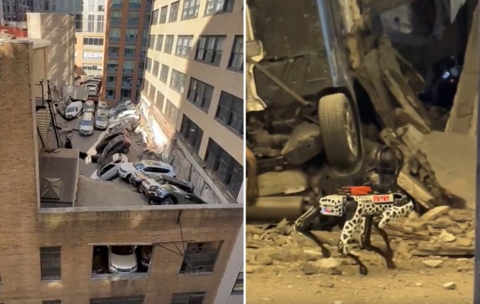 Garage collassa a Manhattan: un morto e cinque feriti. I soccorsi con i cani robot