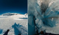 Crepaccio si apre sotto i piedi dello sciatore: il video impressionante