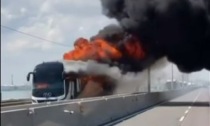 Autobus prende fuoco sul ponte: autista eroe mette in salvo i passeggeri