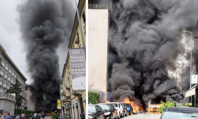 Esplode un furgone che trasportava bombole d’ossigeno, inferno di fuoco in centro a Milano