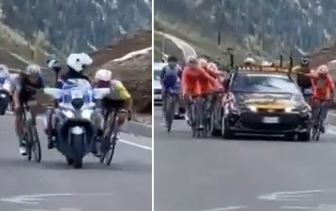 Incredibile al Giro d’Italia giovani: 31 corridori si fanno tirare in salita sullo Stelvio dalle moto della Polizia e dalle ammiraglie