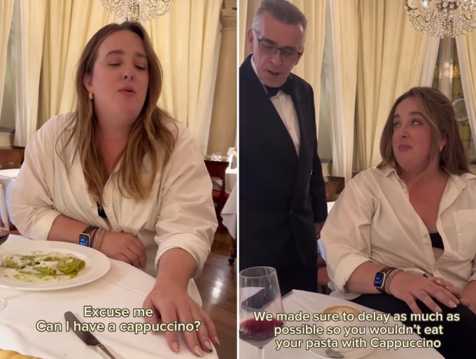 Influencer ordina un cappuccino con la pasta, la risposta del cameriere è da applausi