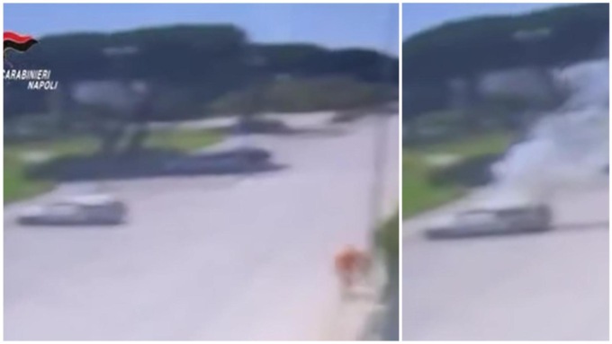 Va a denunciare il compagno violento, lui le incendia l’auto fuori dalla caserma: il video