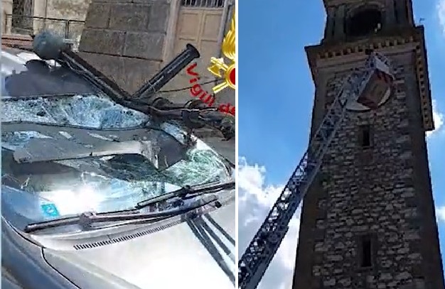 vicenza croce campanile cade sull'auto del parroco