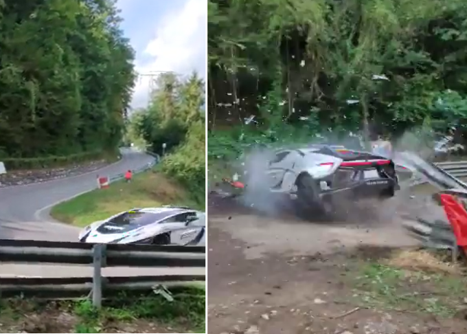 La supercar da un milione di euro tira dritto in curva e sfiora quattro spettatori: il video