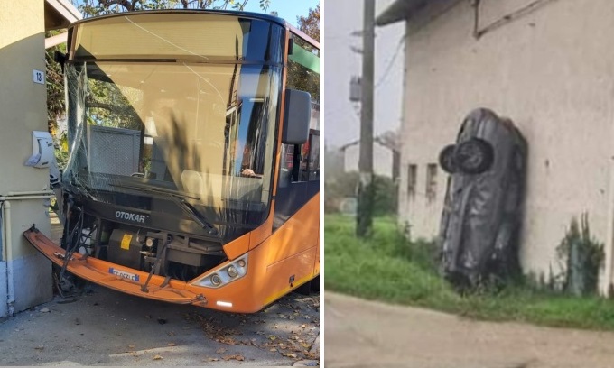 L’auto in verticale contro un muro e il bus che finisce contro una casa