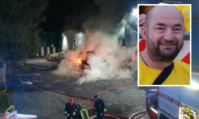 Mezzo prende fuoco, operaio muore carbonizzato