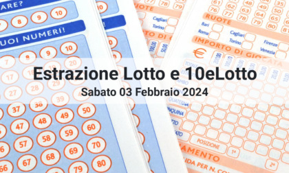 I numeri estratti oggi Sabato 03 Febbraio 2024 per Lotto e 10eLotto