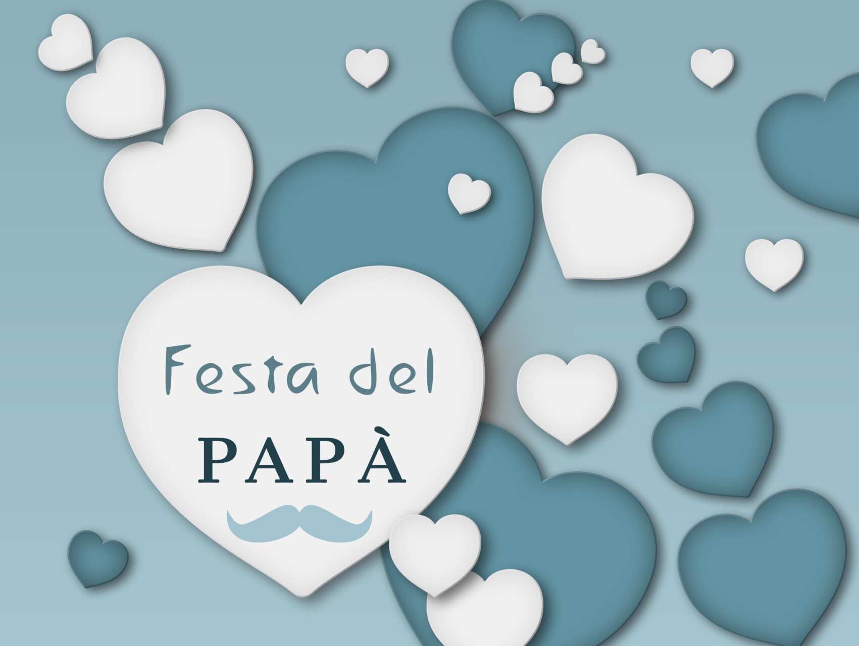 Illustrazione festa del papà con cuori color bianco e carta da