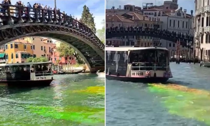 Due svalvolati francesi hanno colorato il Canal Grande a Venezia farneticando sull’Ambiente