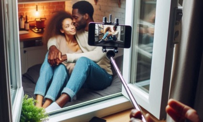 Serata intima con le finestre aperte: la vicina li spia con un telefono attaccato a un bastone per selfie