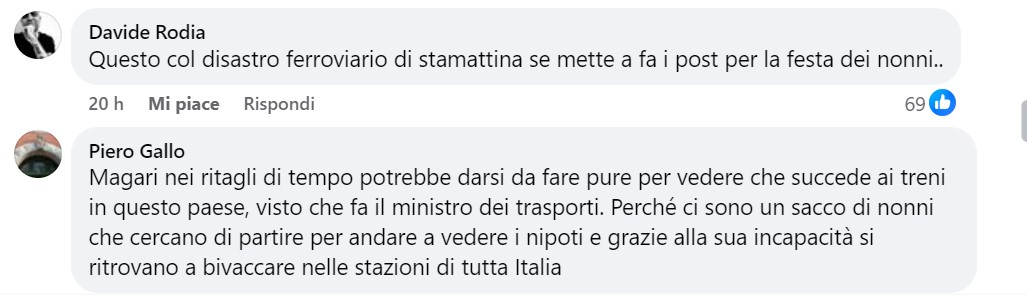 I commenti al post di Salvini sui nonni