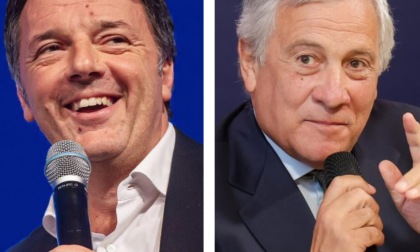 A sinistra Renzi esulta sull'Unità, a destra esulta Tajani per aver raddoppiato i voti