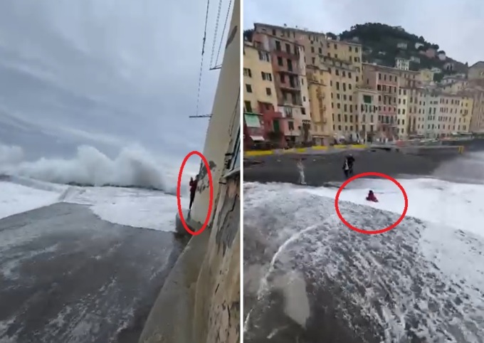 Turista travolta dalla mareggiata, rischia la vita per fare una foto. Il video