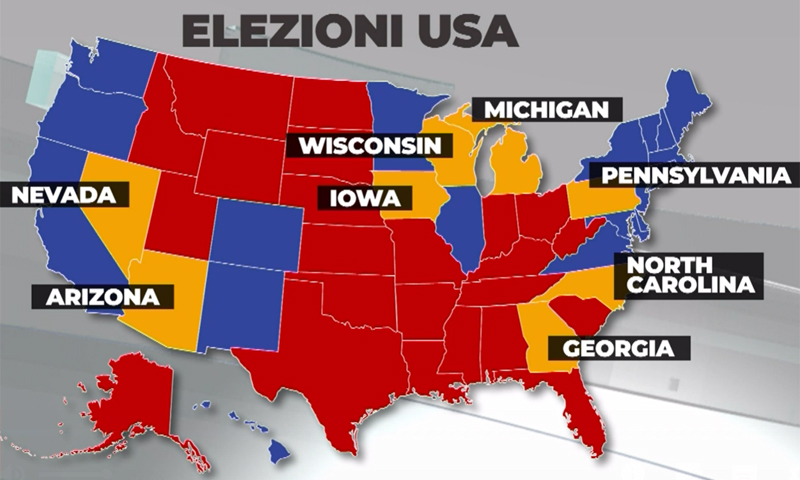 Elezioni Usa: quali sono gli stati in bilico decisivi per la vittoria di Harris o Trump. Stanotte la diretta Netweek